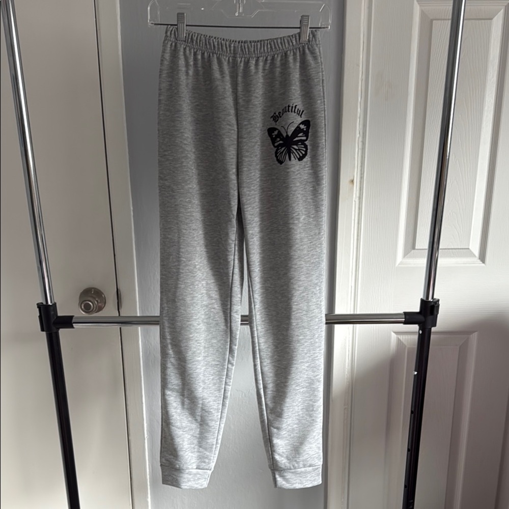 Gray Kids Sweatpants with Butterfly Print